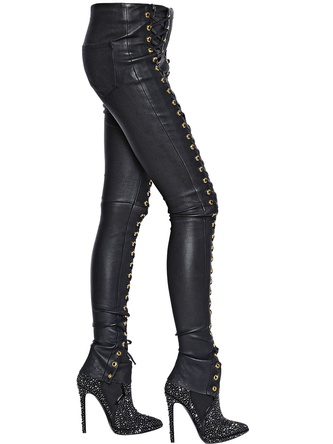 Lyst - Philipp Plein Lace-Up Nappa Leather Pants in Black