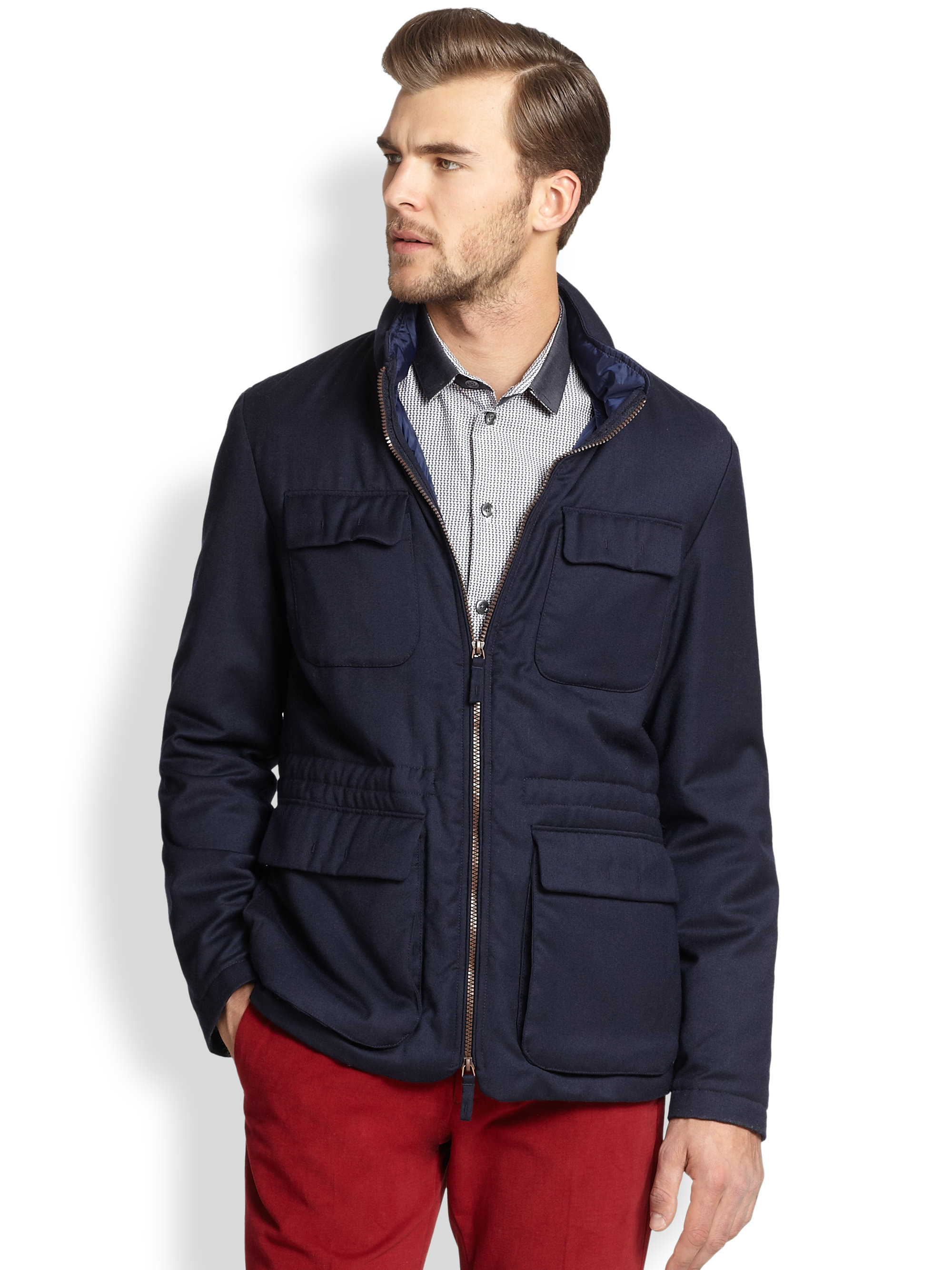 Lyst - Armani Wool & Cashmere Twill Field Jacket in Blue for Men