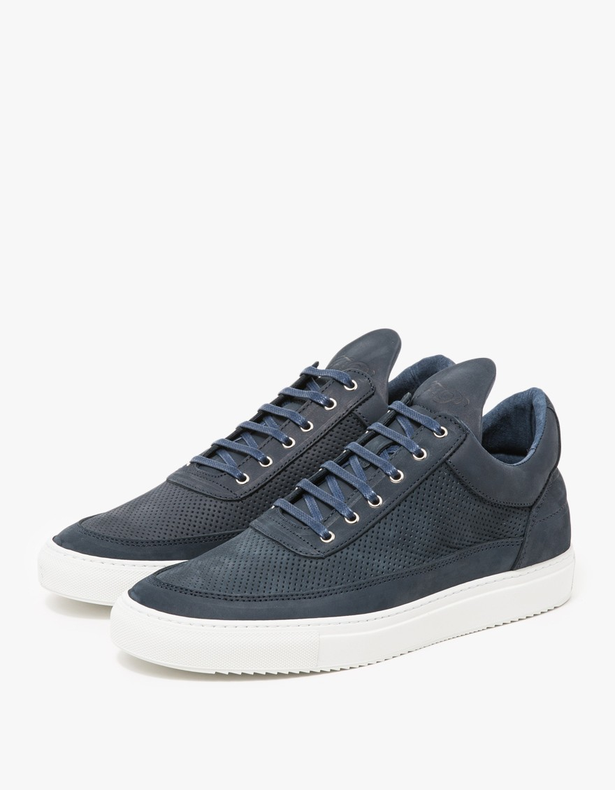 Filling Pieces Leather Low Top Perforated-Suede Sneakers in Navy (Blue ...