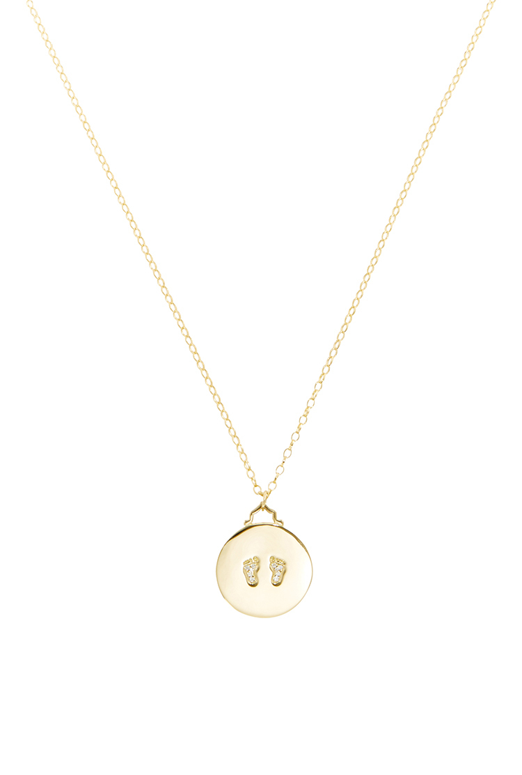 18k Yellow Gold Diamond Baby Feet Necklace
