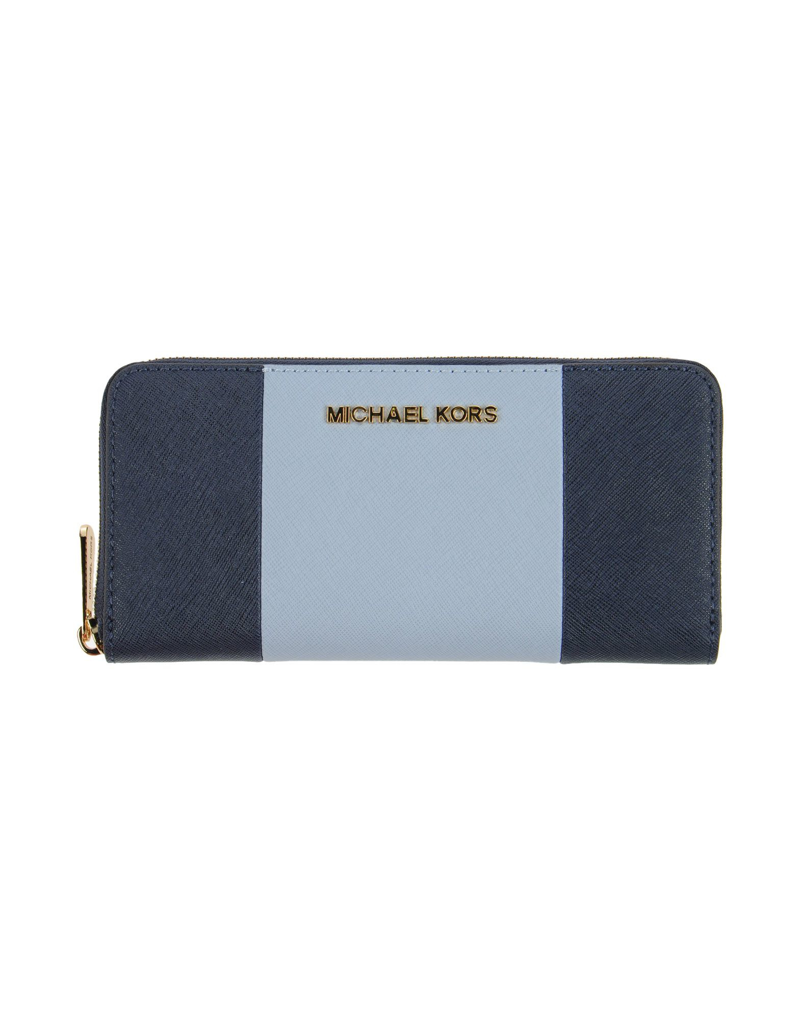 blue and white michael kors wallet