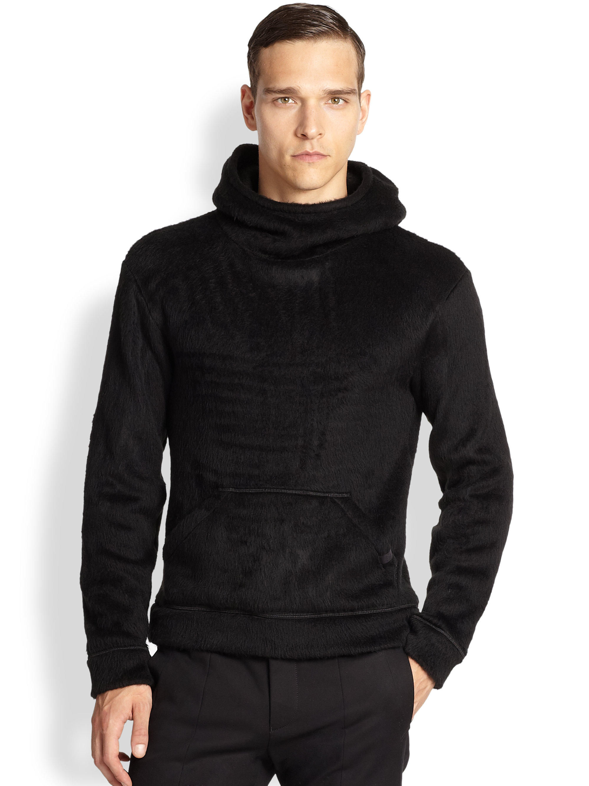 Emporio Armani Faux Fur Hoodie in Black for Men - Lyst