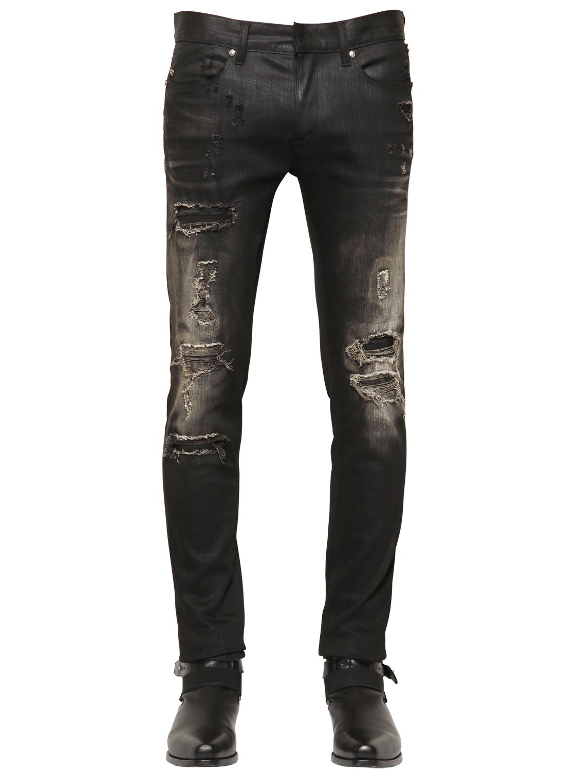 Roberto Cavalli 17cm Destroyed Stretch Denim Jeans in Black for Men - Lyst