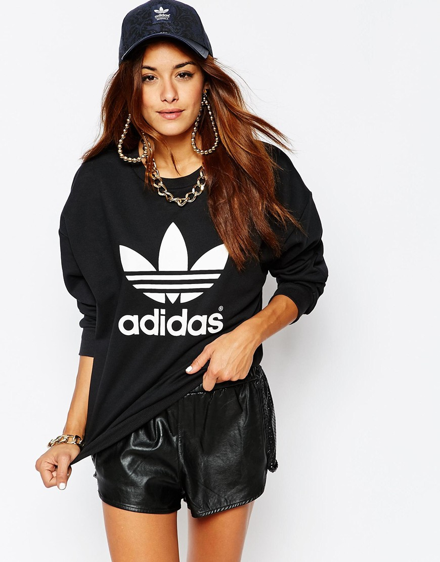 adidas originals adicolor trefoil oversized sweatshirt in black