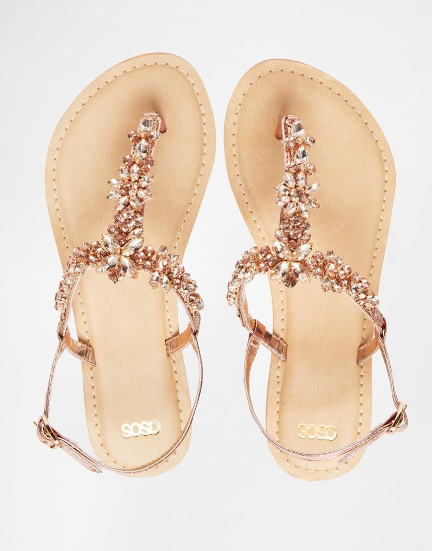 Lyst - ASOS Fiji Wide Fit Embellished Leather Flat Sandals in Pink