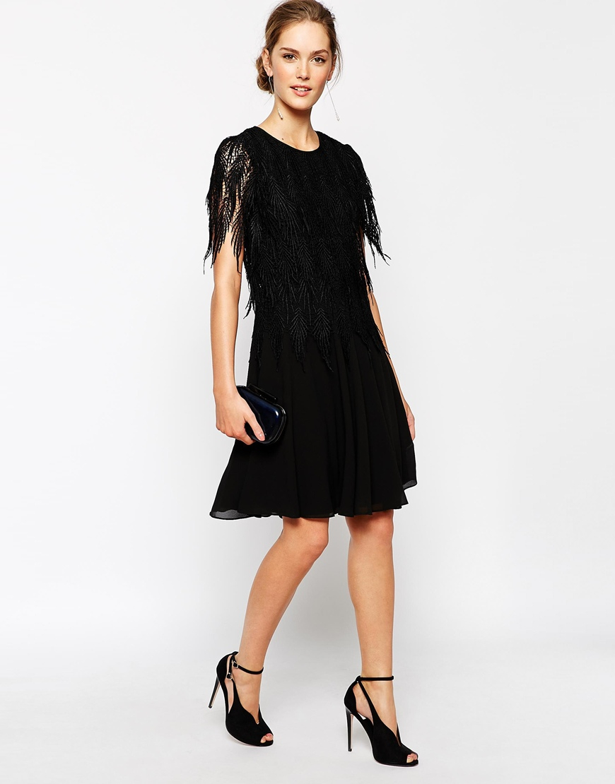 Coast Simmer Dress With Fringe Detail in Black | Lyst