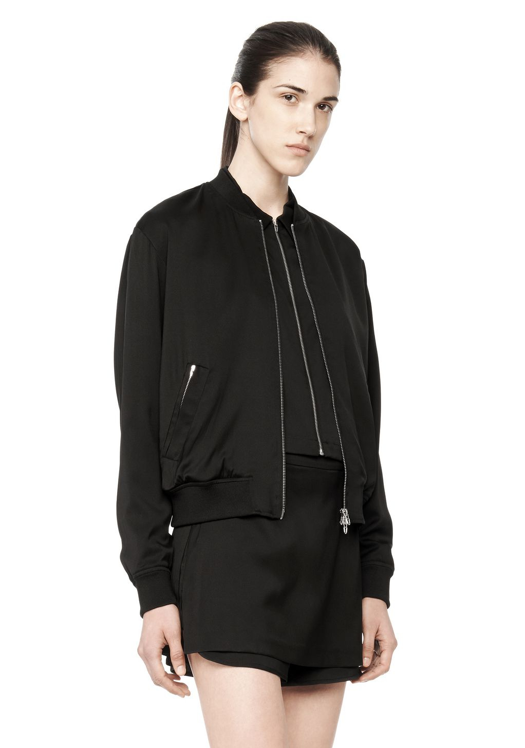 Lyst - Alexander Wang Silk Bomber Jacket in Black