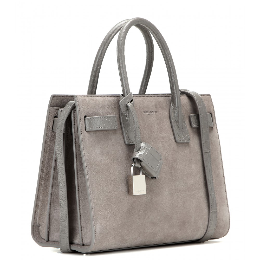 Saint laurent Sac De Jour Baby Suede Tote in Gray (fog/fog height ...