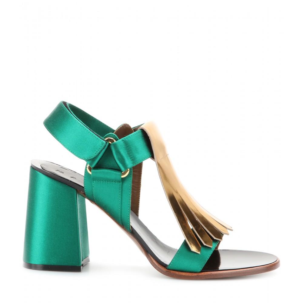 Marni Metallicleather and Satin Sandals  in Emerald Green 