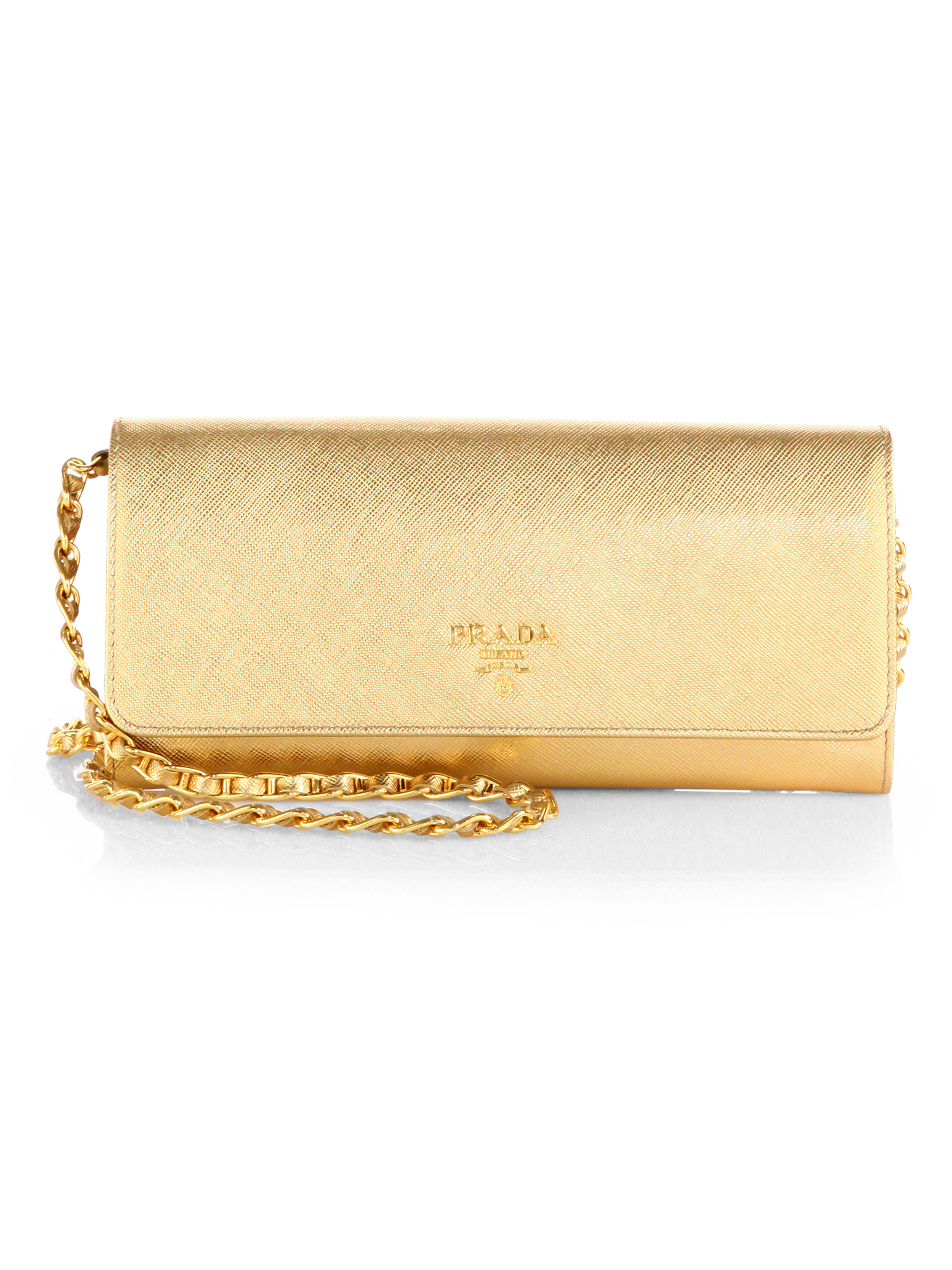 Prada Saffiano Metal Oro Chain Wallet in Metallic | Lyst