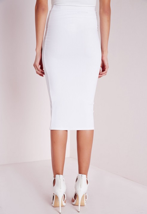 white midi bodycon skirt