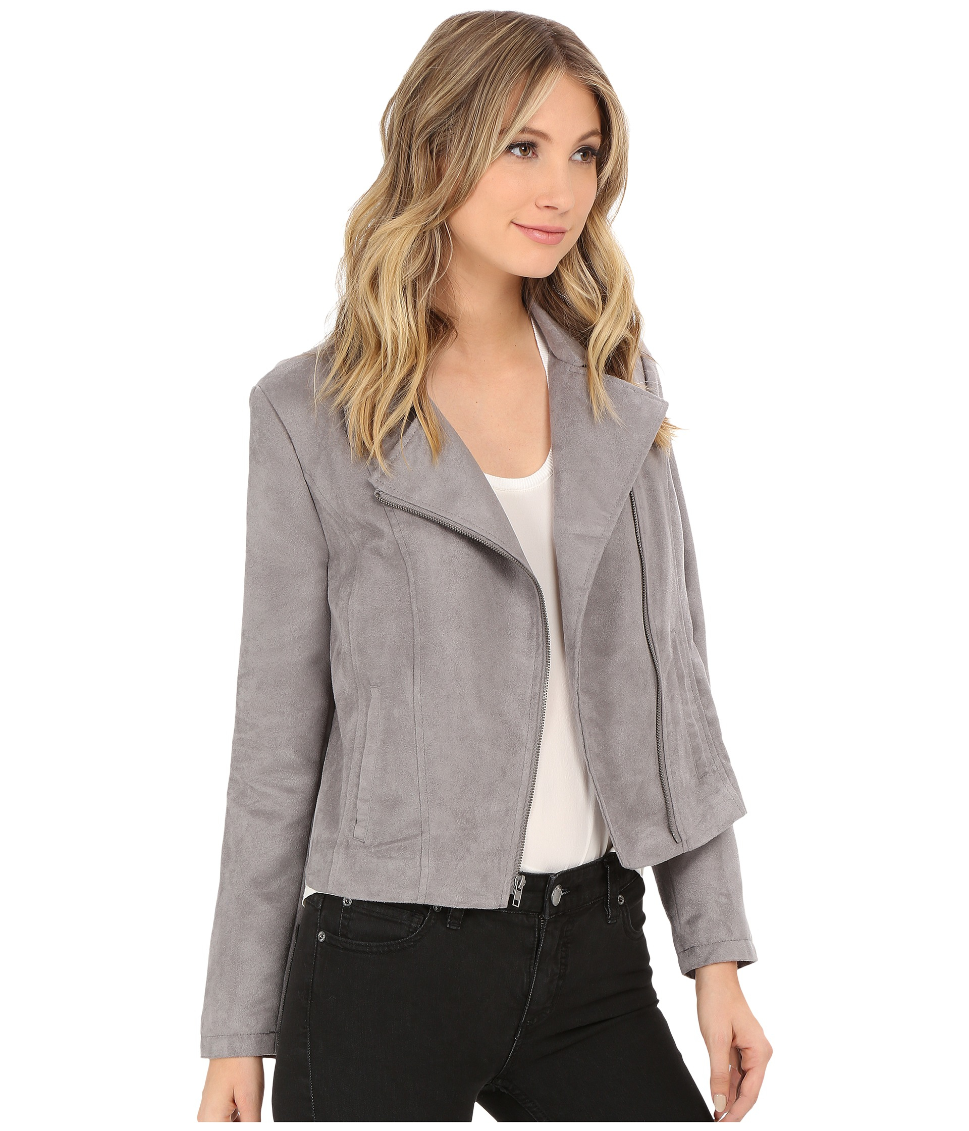 gray suede moto jacket