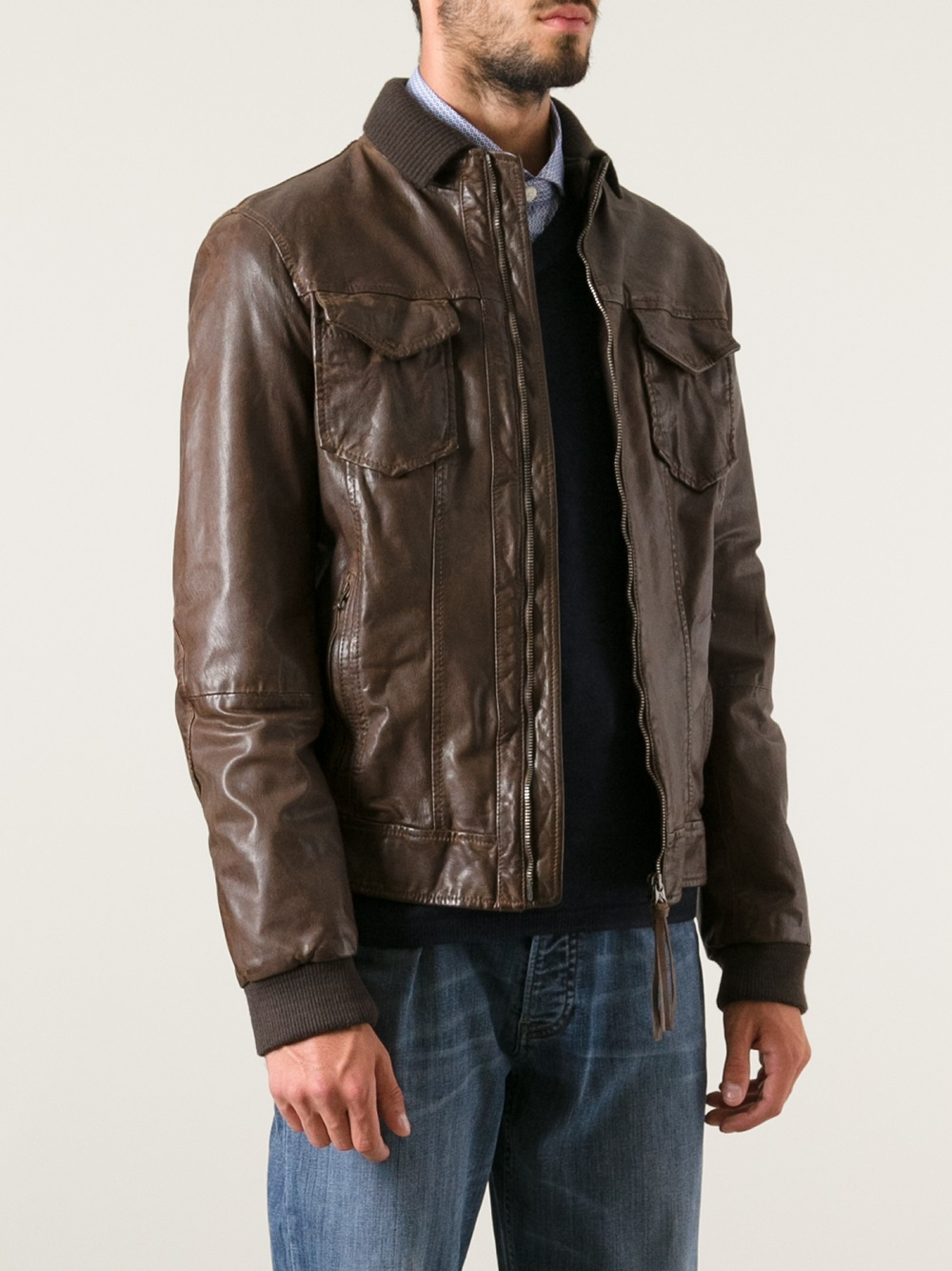 Armani Jeans Leather Jacket in Brown for Men - Lyst