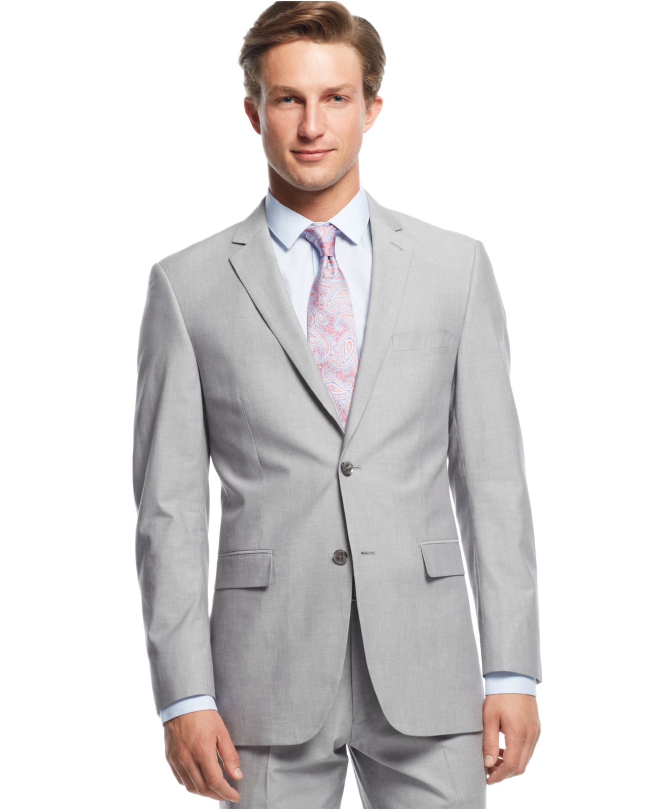 Perry ellis Light Grey Sharkskin Slim-fit Suit in Gray for Men | Lyst