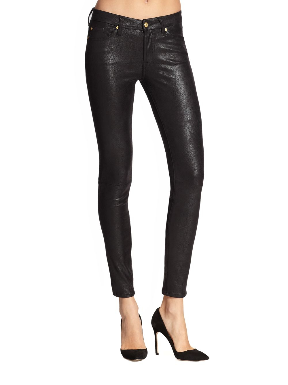 7 For All Mankind Crackle Leather-look Coated Skinny Jeans in Black | Lyst
