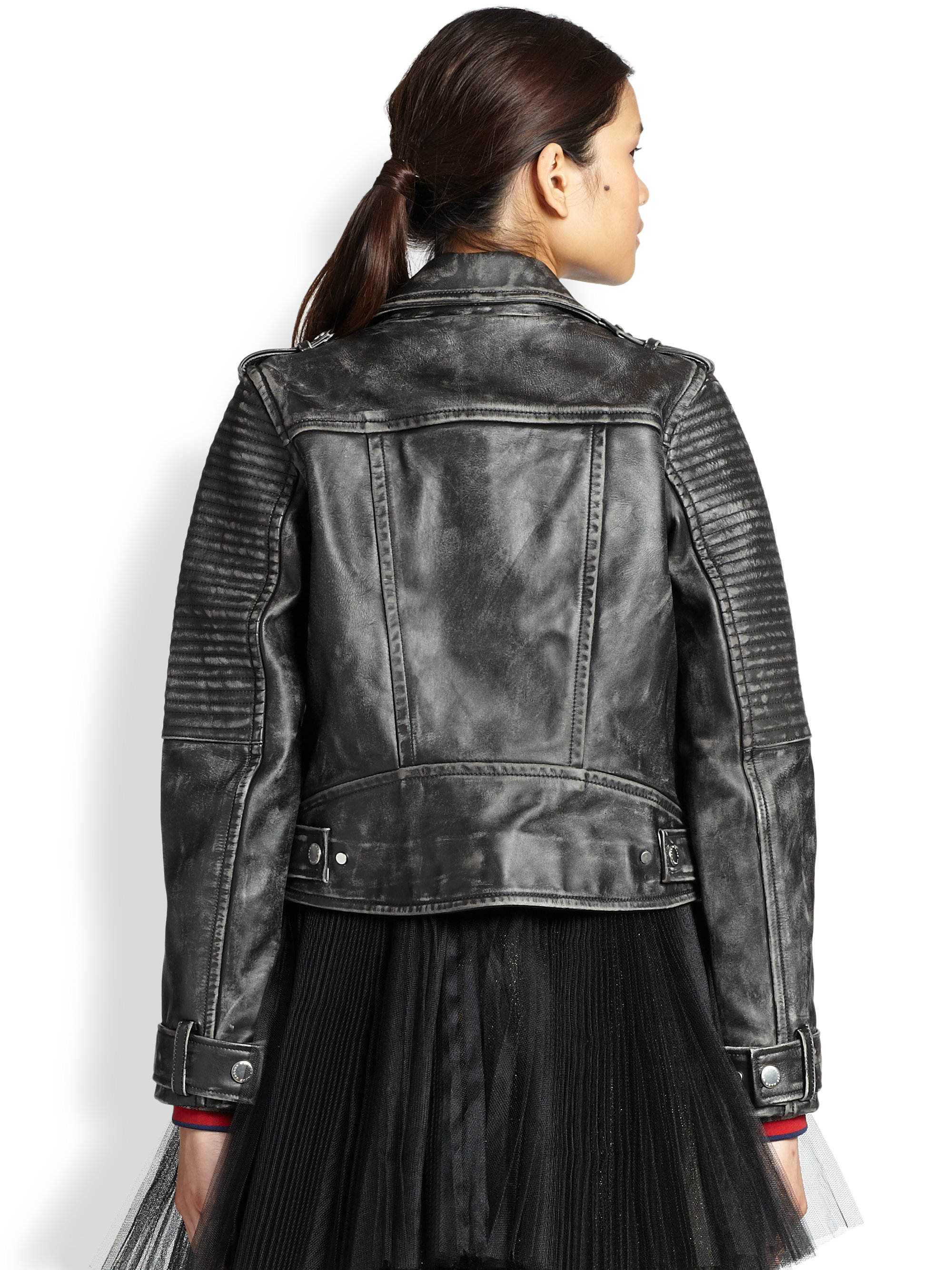 Marc By Marc Jacobs Distressed Leather Motorcycle Jacket in Black - Lyst