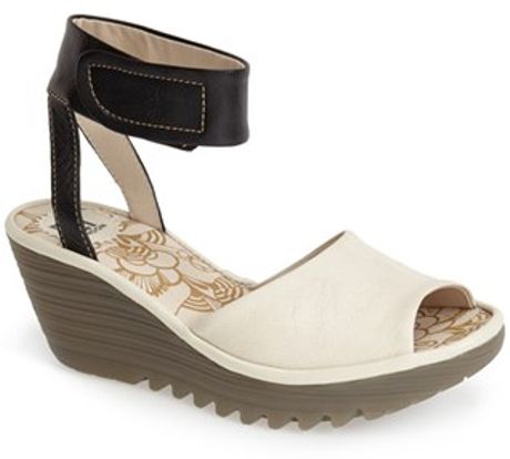 Fly London 'Yula' Wedge Sandal in Multicolor (OFF WHITE BLACK) | Lyst