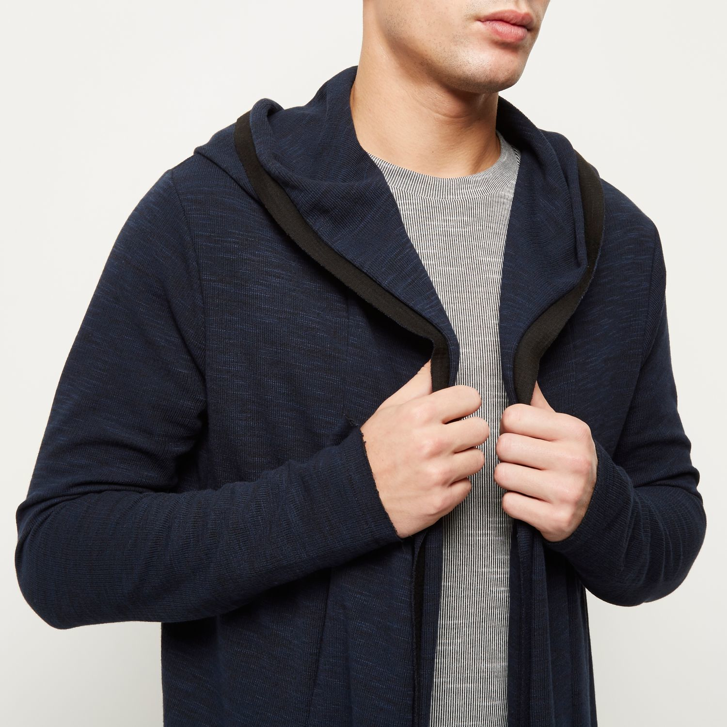 River Island Navy Longline Waterfall Hooded Cardigan in Blue for Men Lyst