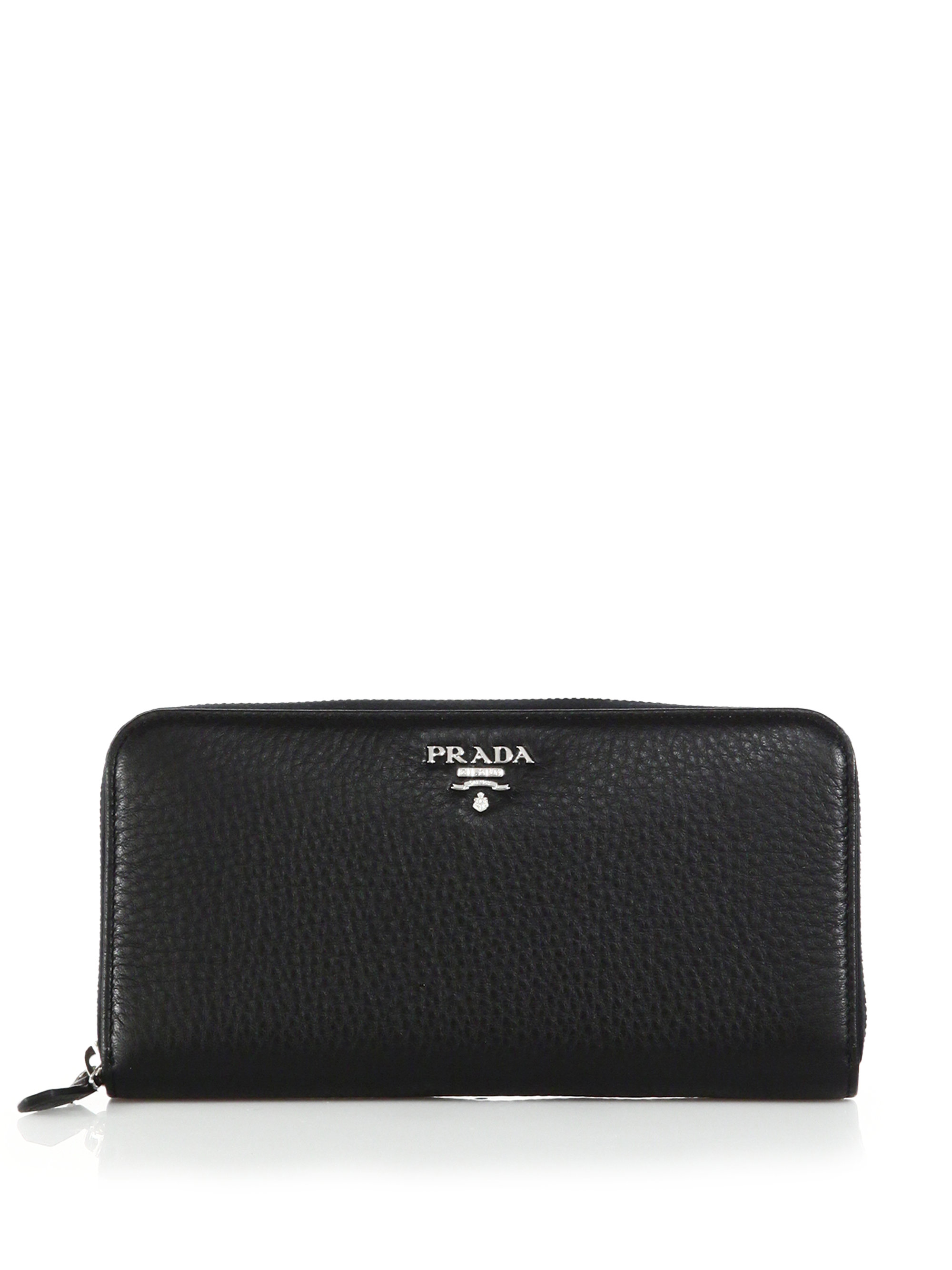Prada Daino Leather Zip Continental Wallet in Black | Lyst  