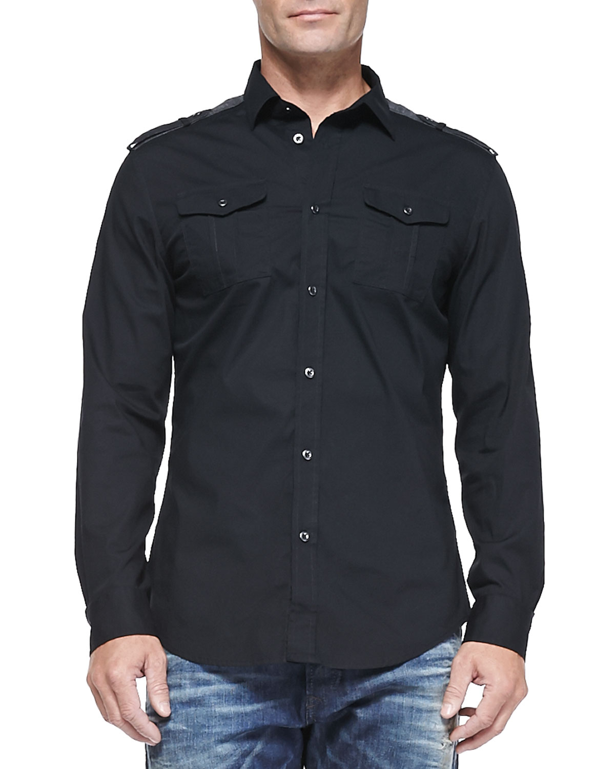DIESEL Button-Down Shirt With Pockets in Black for Men - Lyst