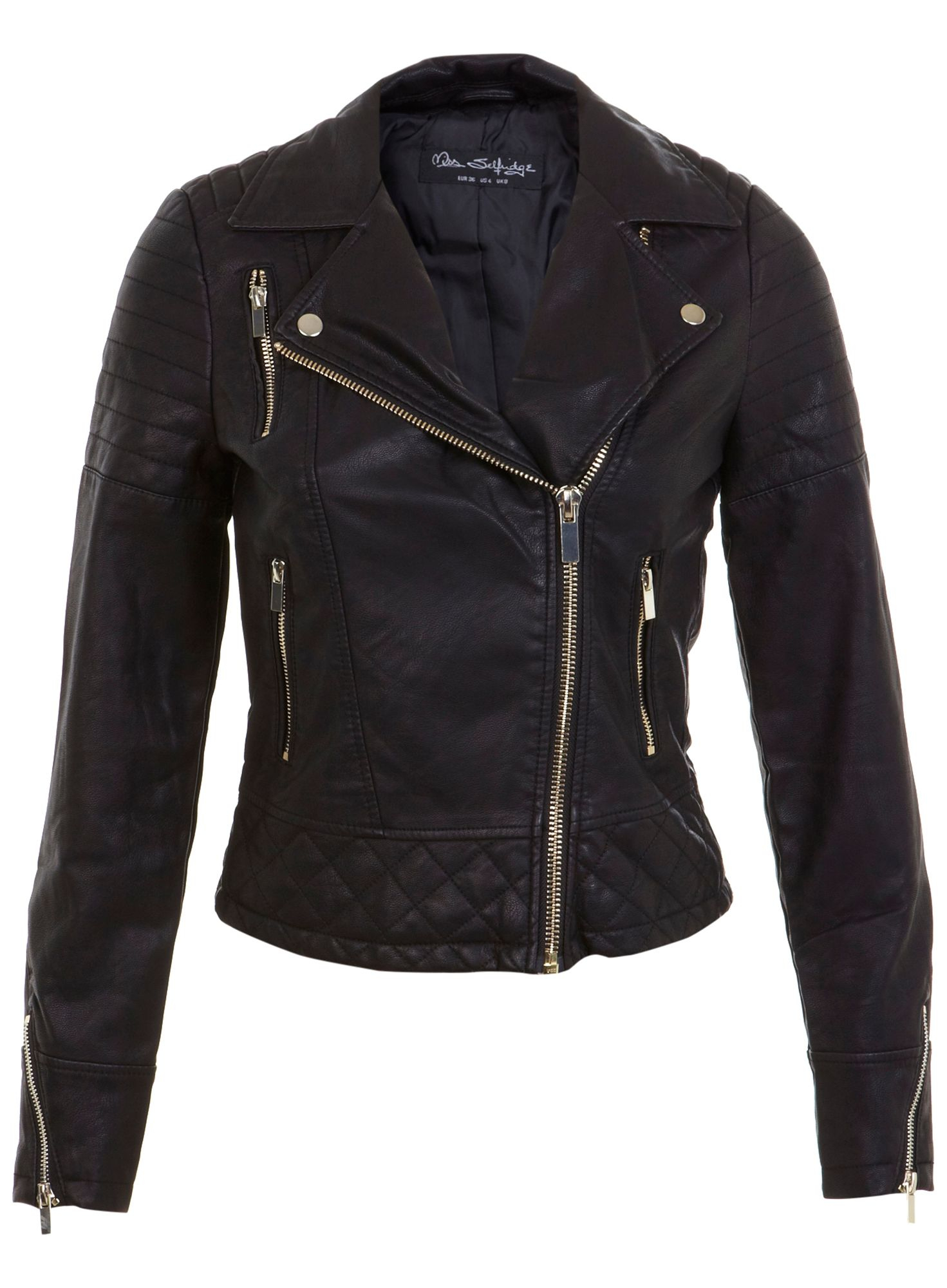 Miss selfridge Molly Faux Leather Biker in Black | Lyst