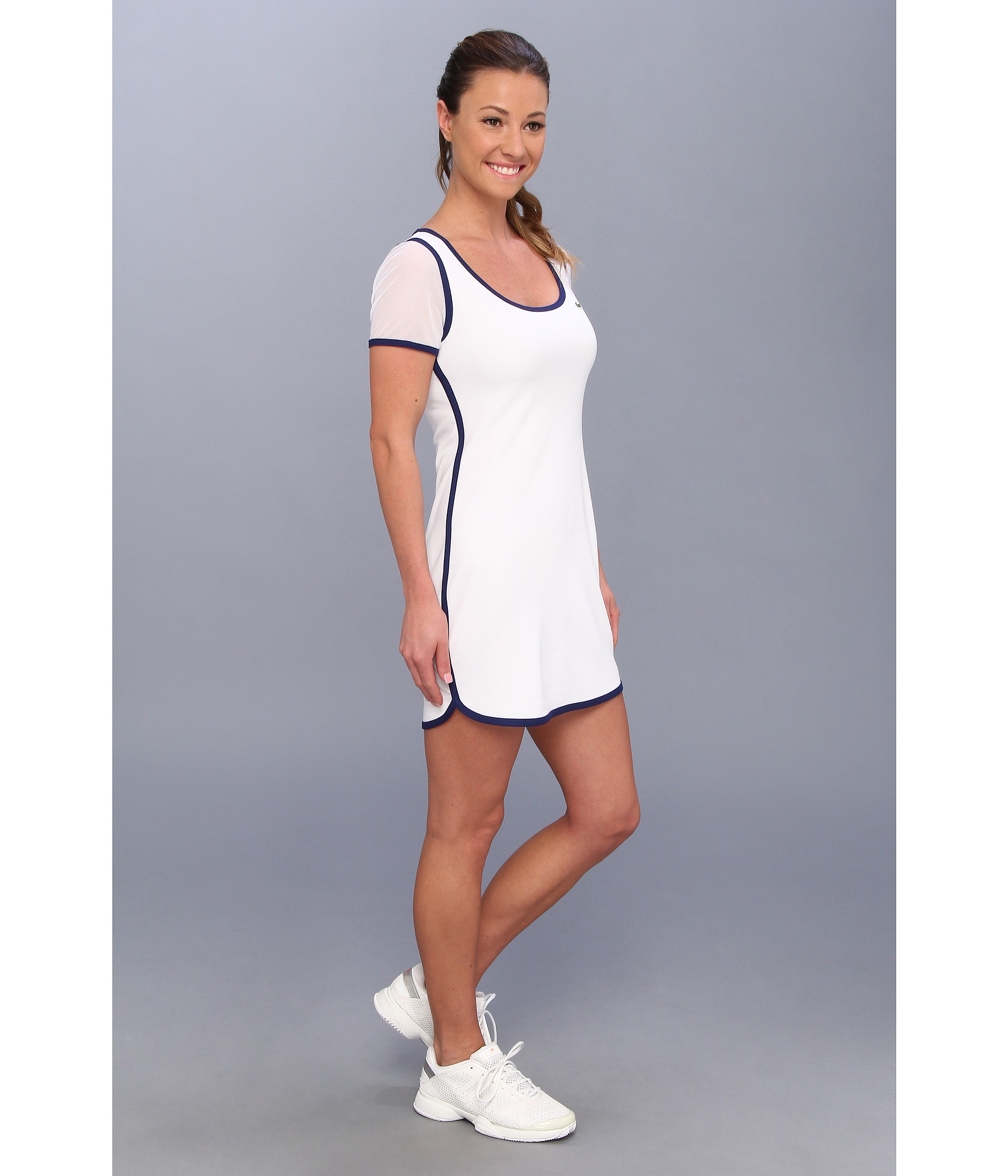 Lacoste Mesh Short Sleeve Tennis Dress in White - Lyst