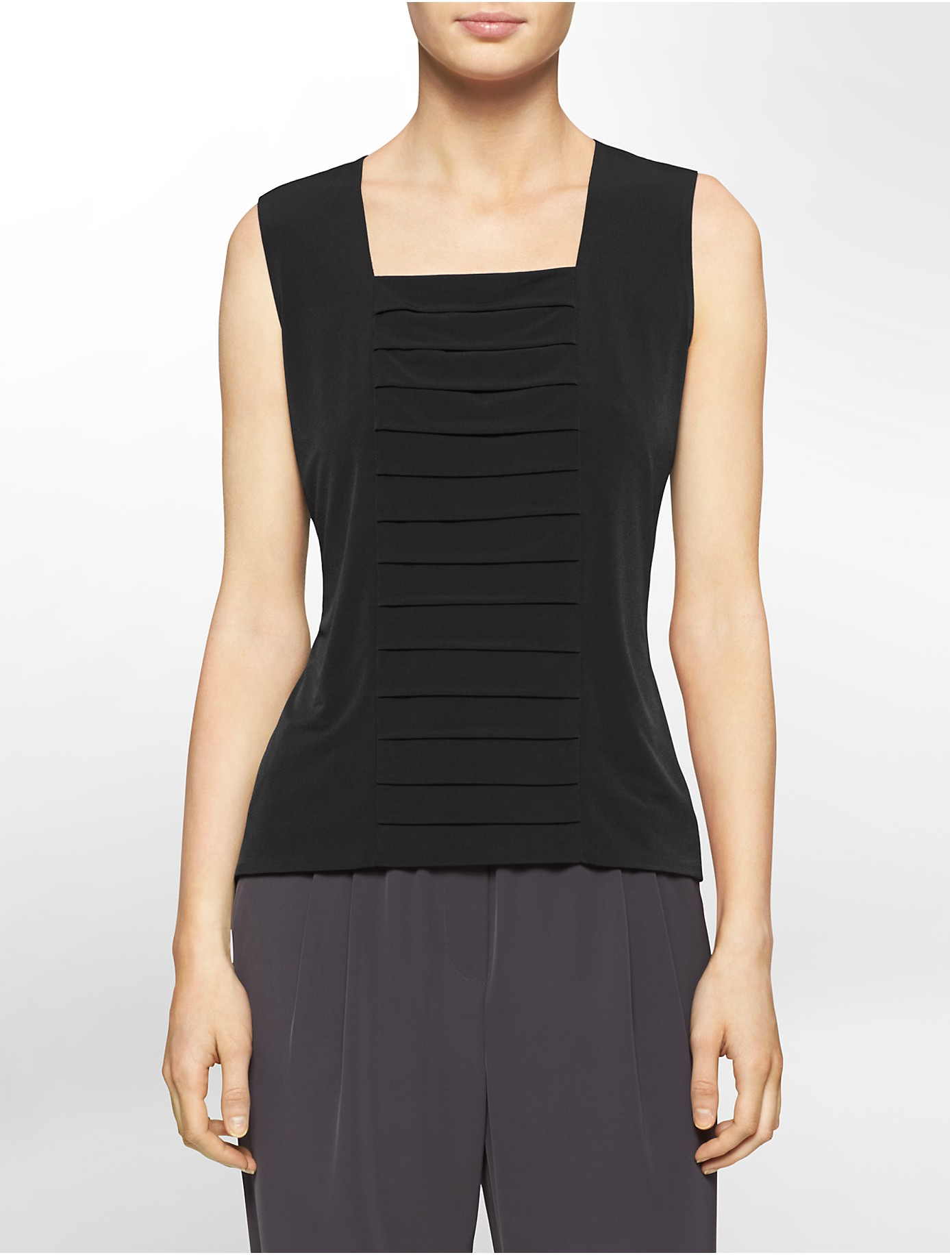 Calvin Klein White Label Center Tiered Pleated Sleeveless Top in Black ...