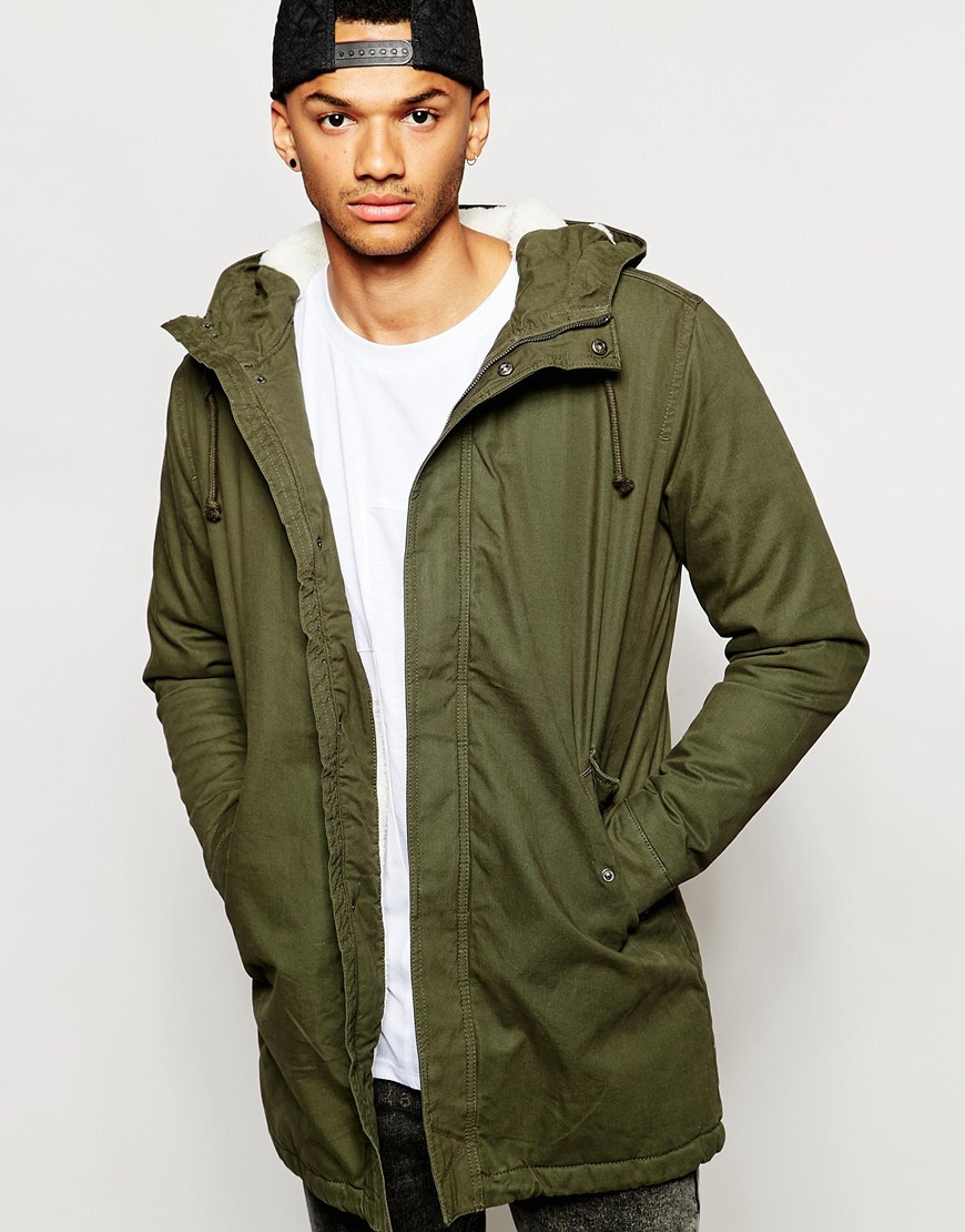 Jack & Jones Parka With Fleece Lining in Green for Men - Lyst