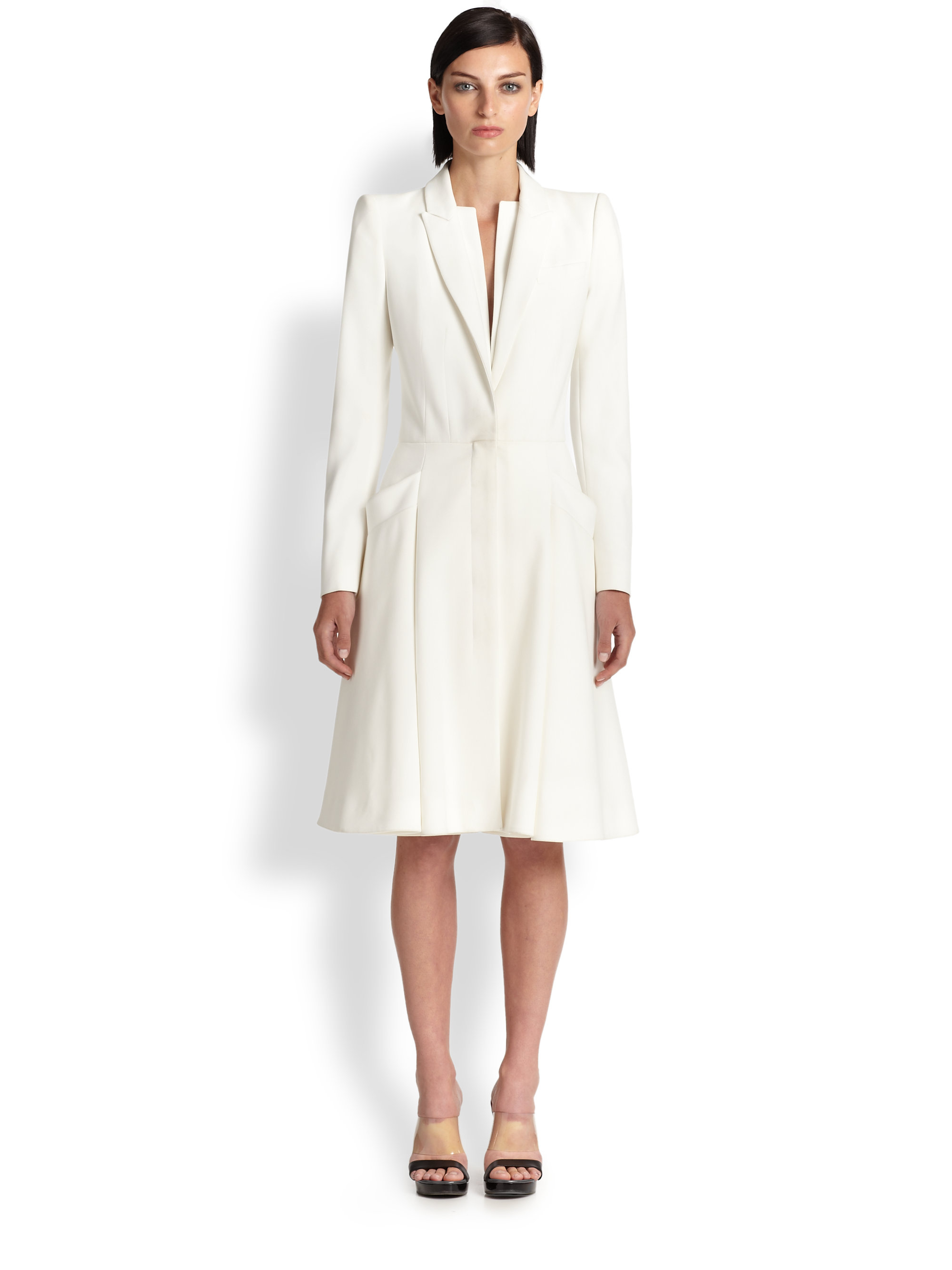 Alexander McQueen Crepe Coat Dress in White | Lyst