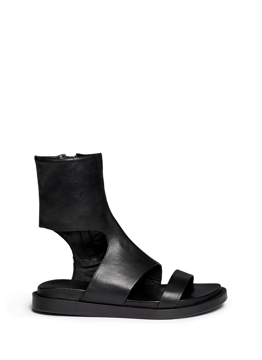 Lyst - Ann demeulemeester Cutout Leather Bootie Sandals in Black