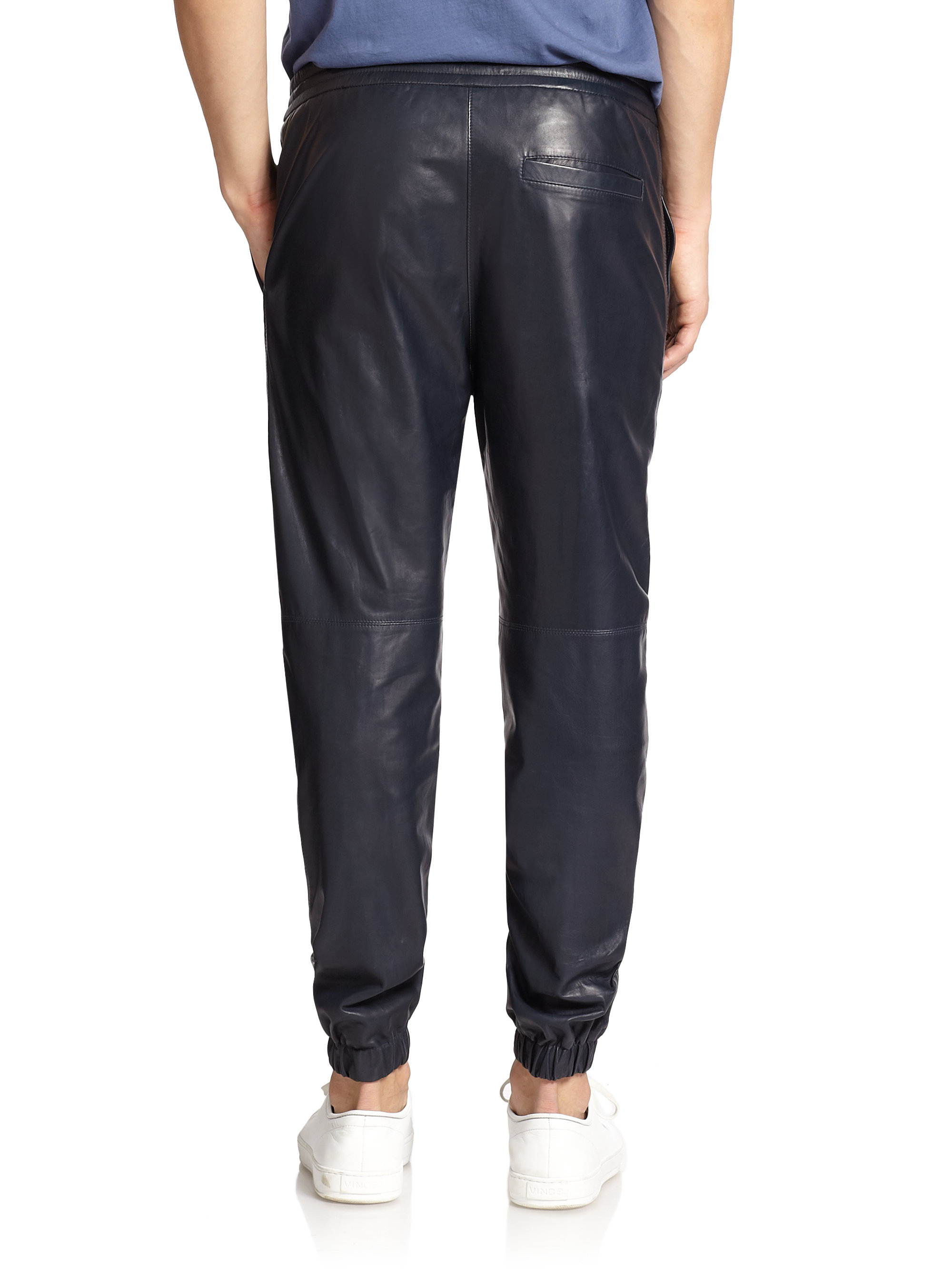 Vince Leather Jogger Pants in Blue for 