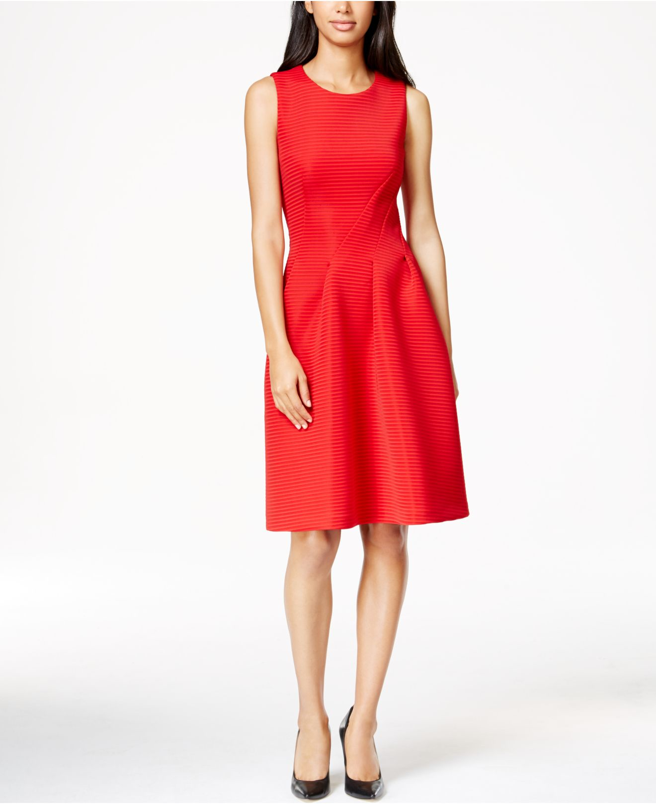 Lyst Calvin Klein Pleated Scuba A Line Dress In Red