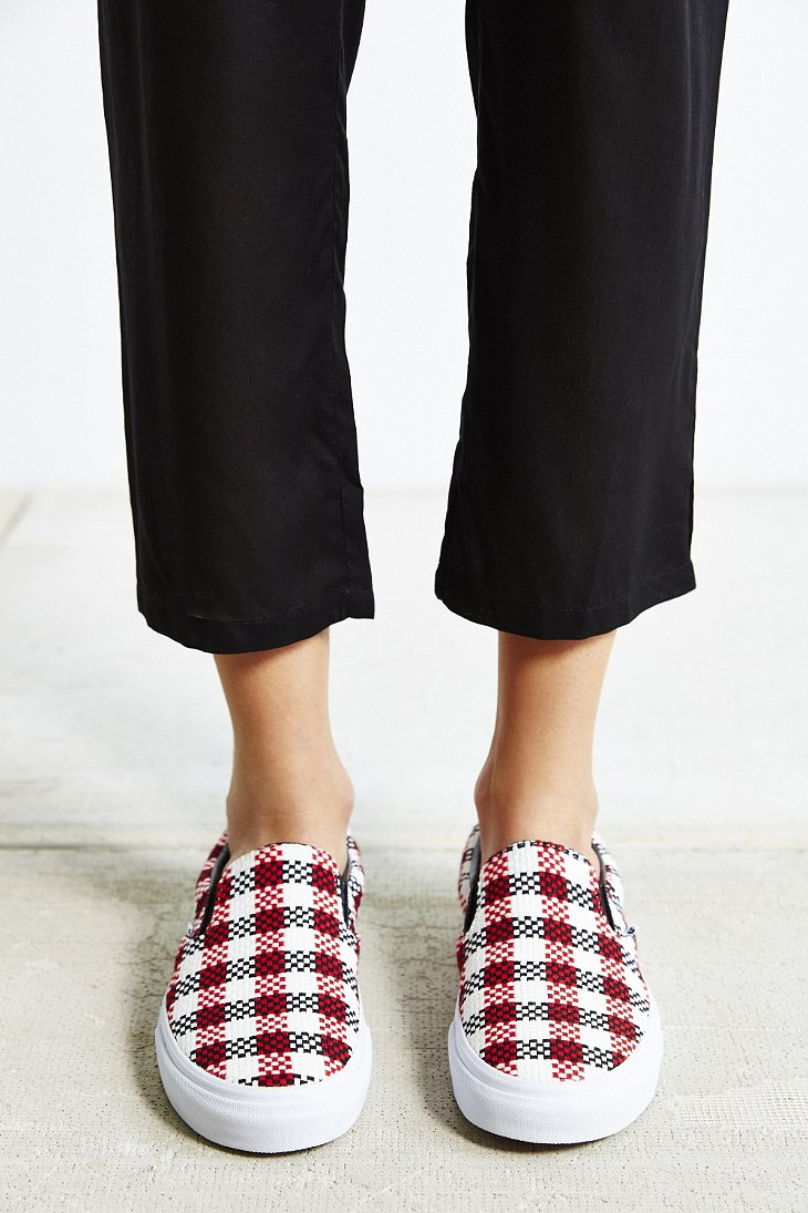 Vans Check Plaid Classic Slip-on Sneaker in Red | Lyst