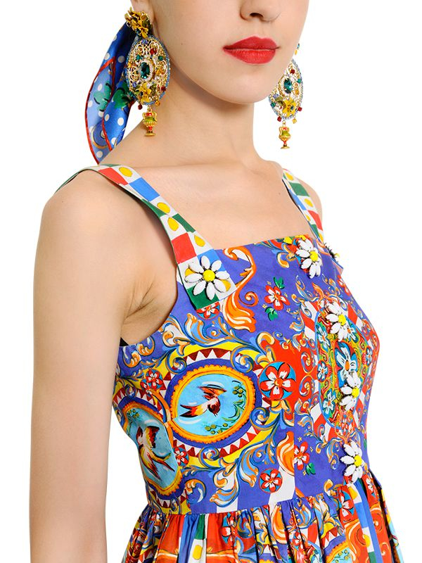 Dolce & Gabbana Carretto Printed Cotton Poplin Dress | Lyst