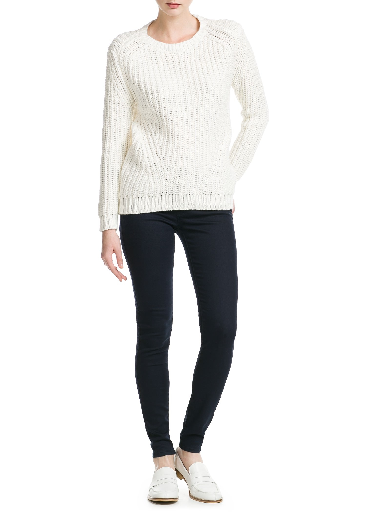 Mango Chunky-knit Sweater in White - Lyst