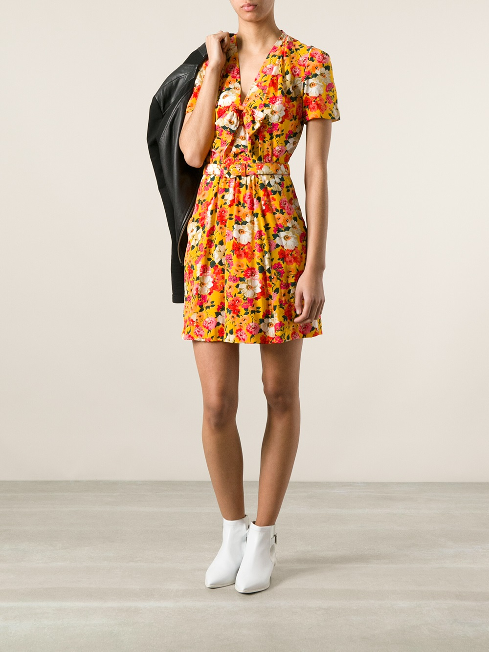 Moschino Floral Print Dress in Orange | Lyst