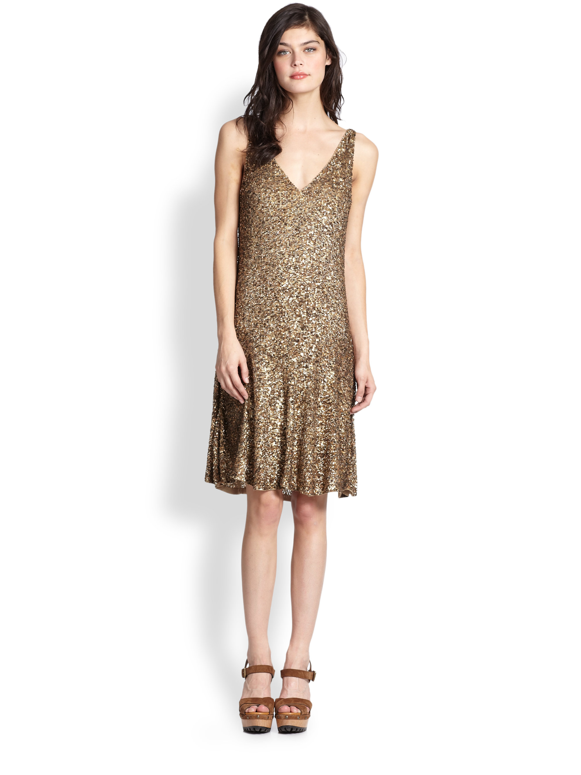 Polo Ralph Lauren Sequined Dress in Gold (Metallic) - Lyst