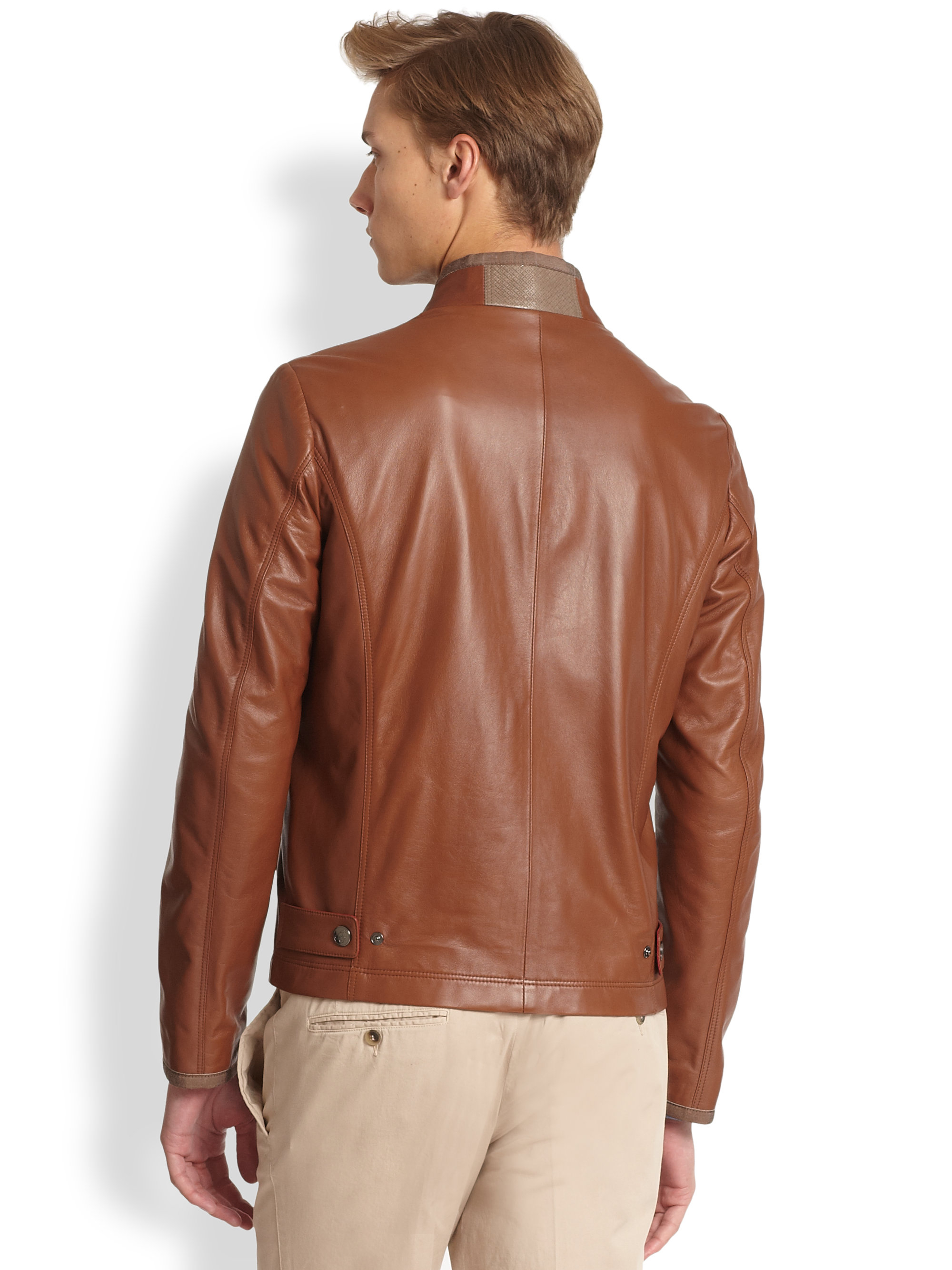 Canali Leather Jacket in Brown for Men | Lyst