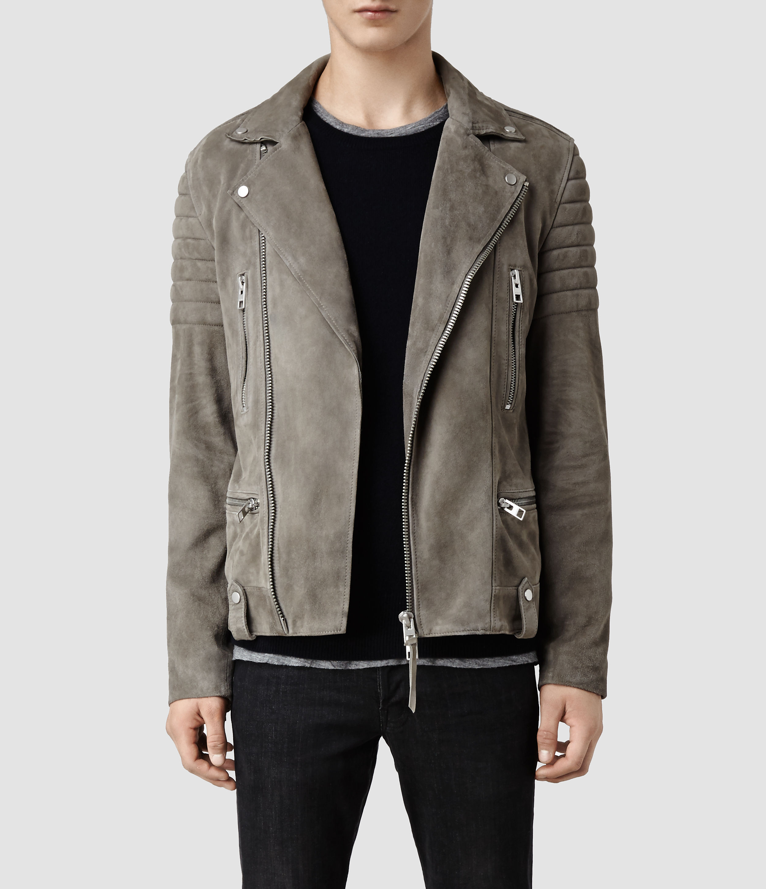 AllSaints Murphy Leather Biker Jacket in Gray for Men - Lyst