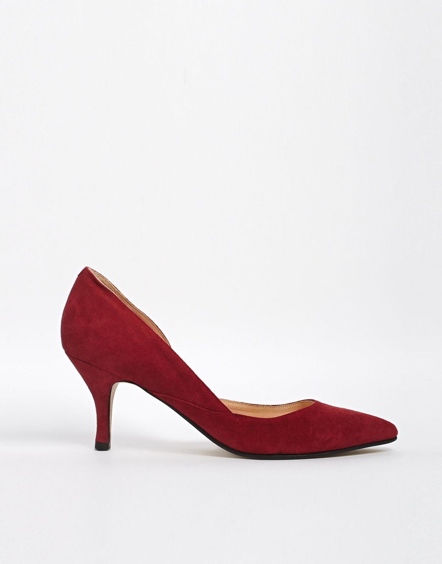 Ganni Janet Suede Kitten Heel Shoes in Red - Lyst