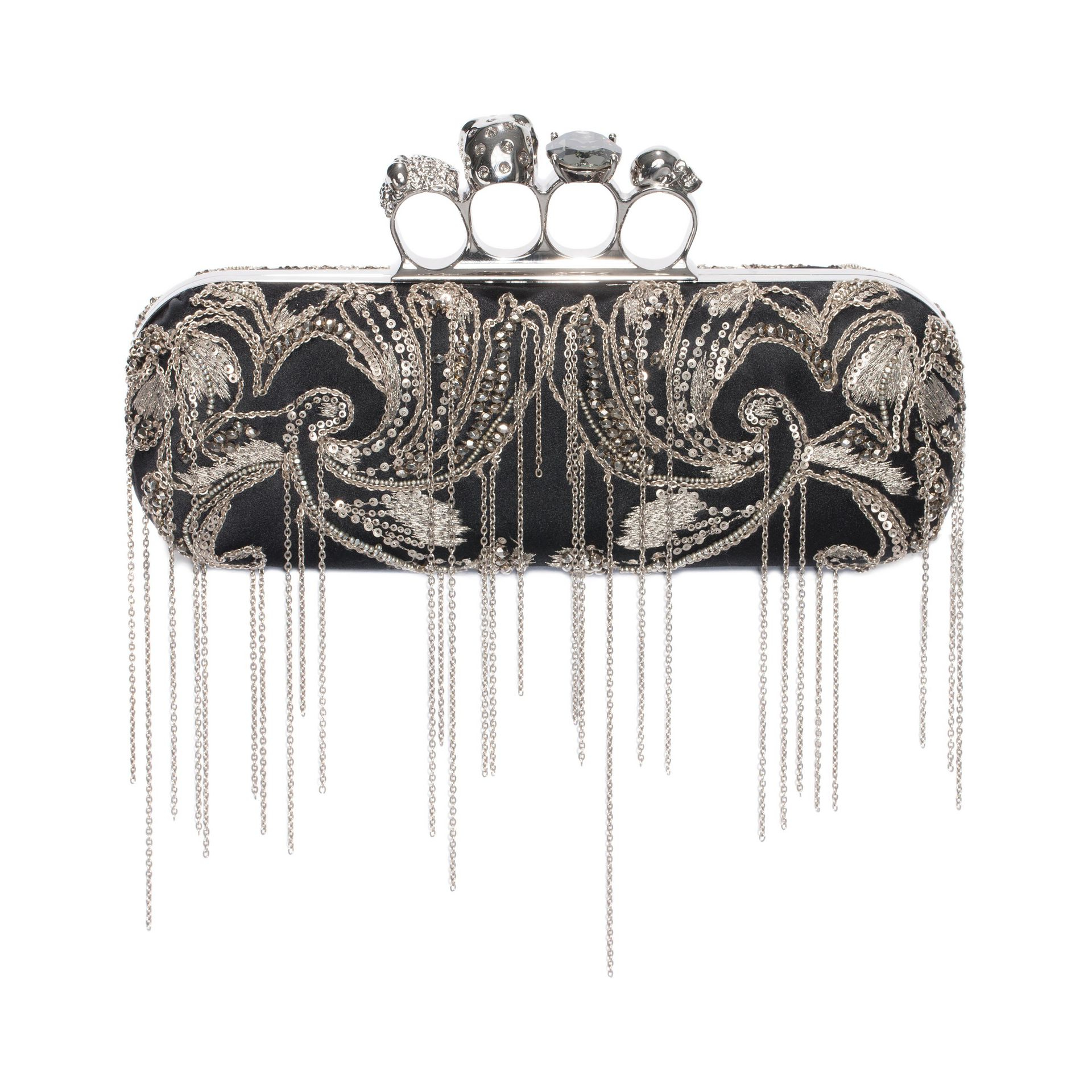 Alexander McQueen Metal Flower Embroidery Knuckle Box Clutch With Chain in  Black | Lyst
