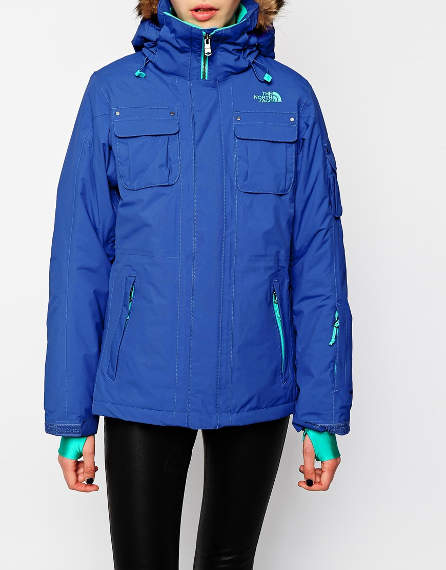 The north face Coat With Faux Fur Trimmed Hood in Blue Lyst