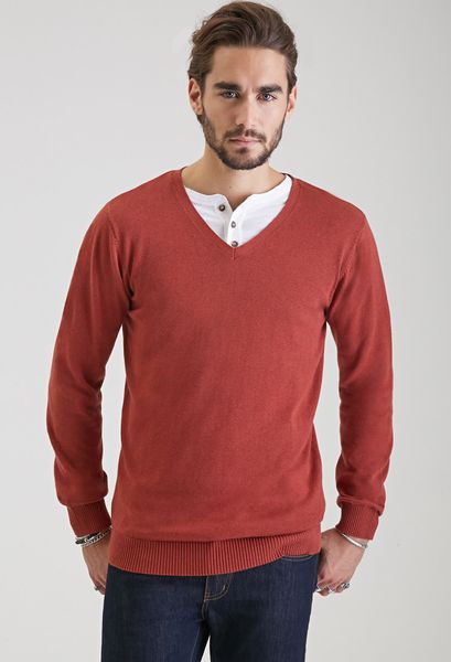 21men V-Neck Knit Sweater in Brown for Men (Rust) | Lyst