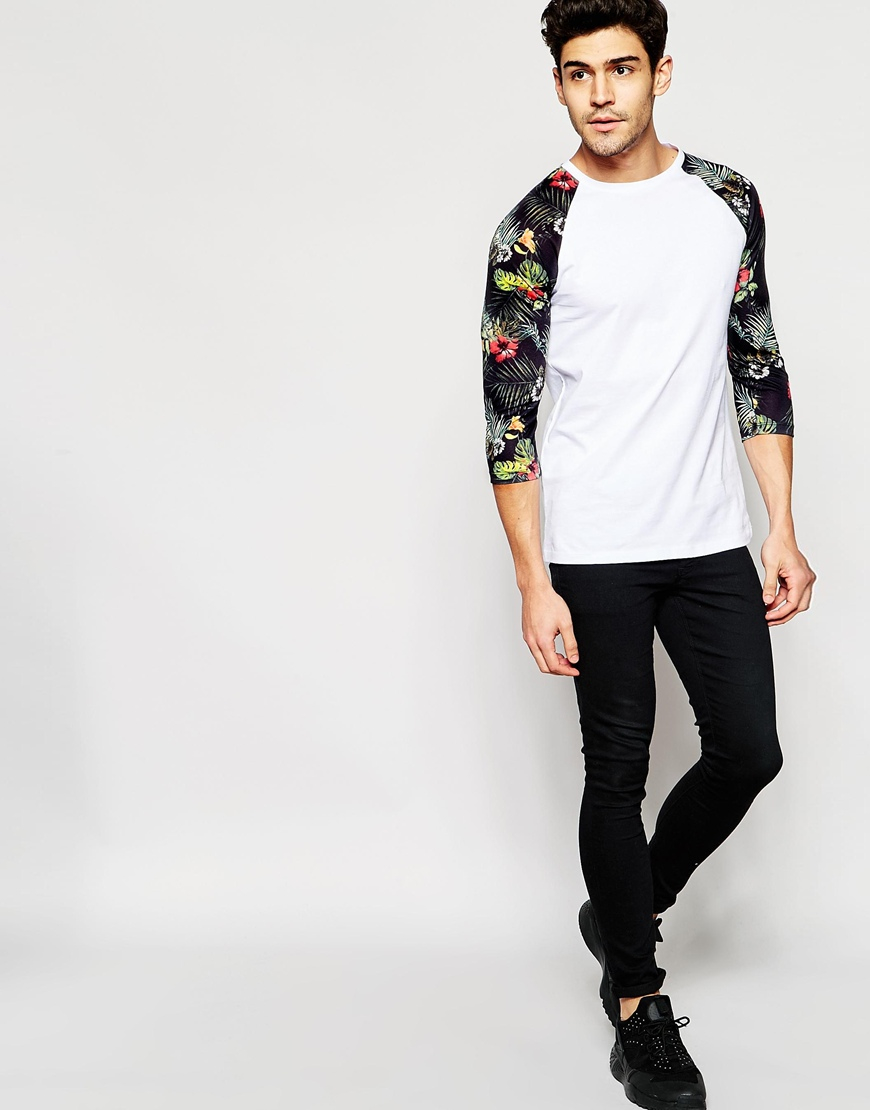 Forstyrret Barnlig Lydig ASOS 3/4 Sleeve T-shirt With Floral Print Sleeves - Black for Men | Lyst