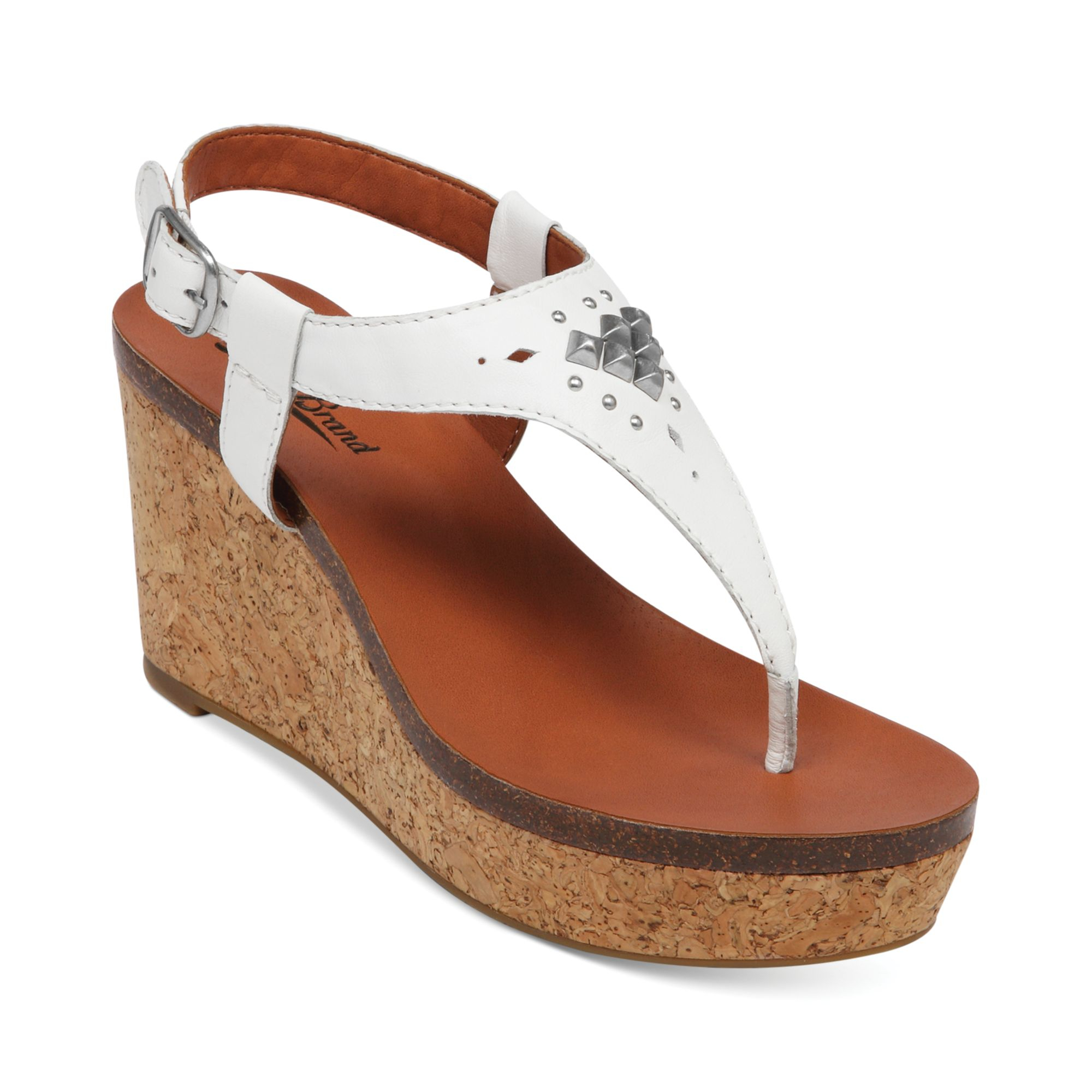 Lucky Brand Leather Womens Narnie Platform Wedge Thong Sandals in White