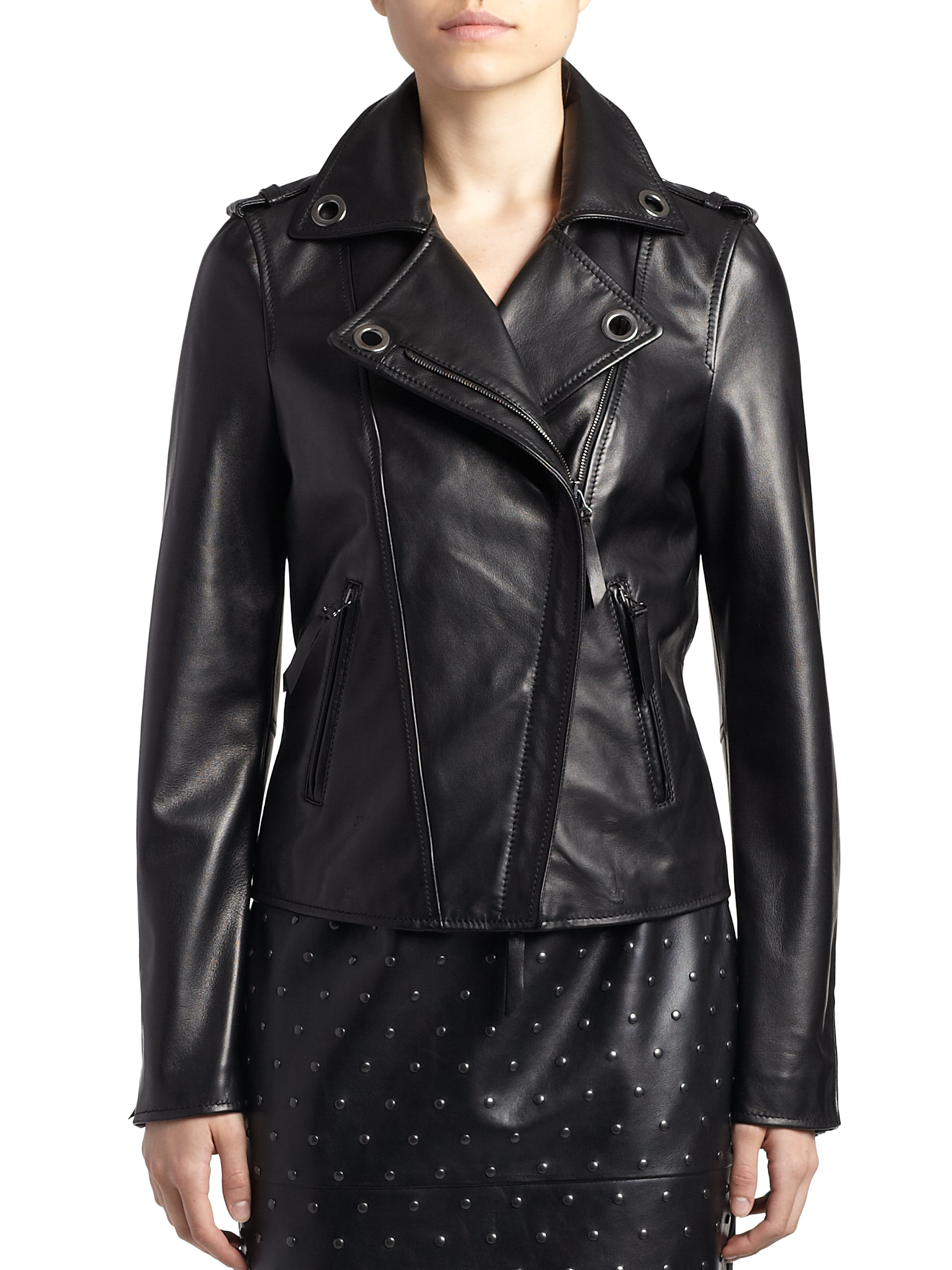 Lanvin Grommet Detail Leather Jacket In Black Lyst Gallery