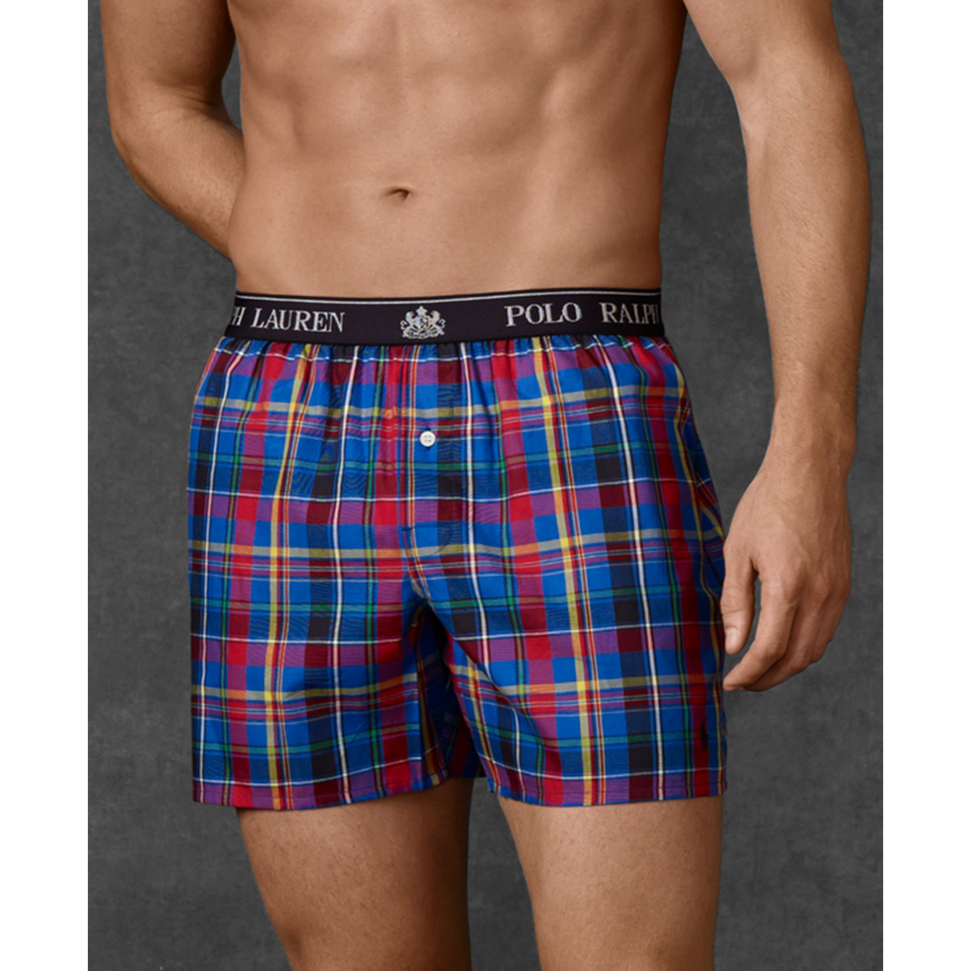 Ralph Lauren Elastic Waistband Plaid Woven Boxer in Blue for Men | Lyst