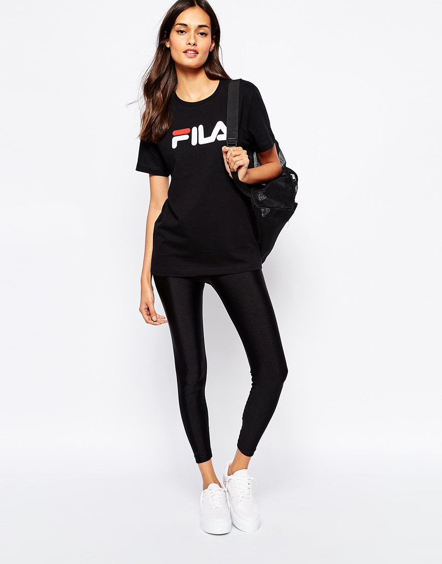 Fila Cotton Oversized Boyfriend T Shirt With Front Logo In Black