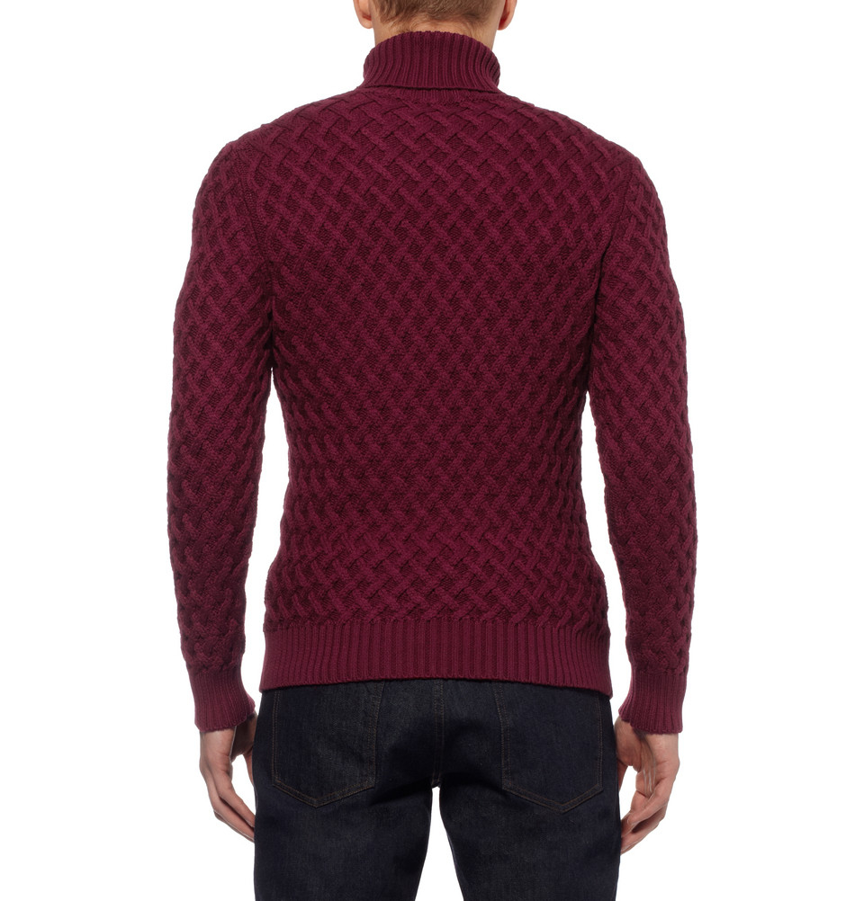 Etro Cable-Knit Rollneck Wool Sweater in Red for Men - Lyst