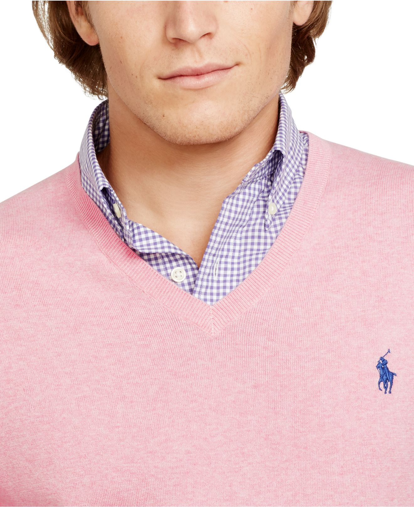 Pink V Neck Sweater Men